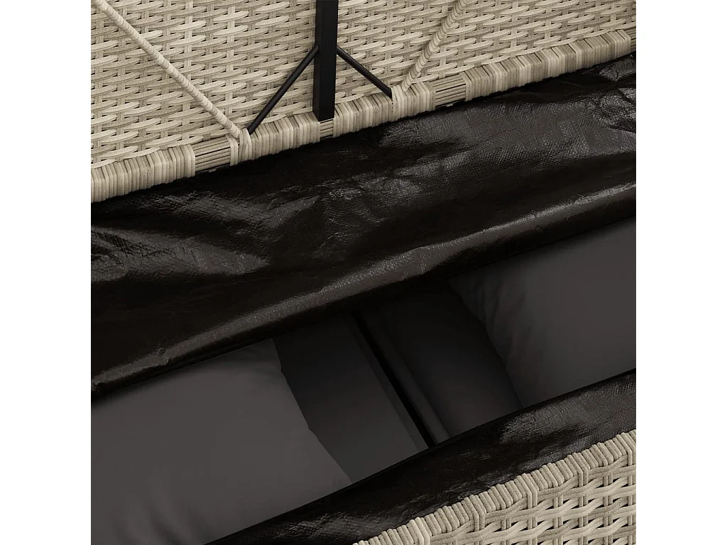 Panca da giardino con cuscini grigio chiaro in resina intrecciata