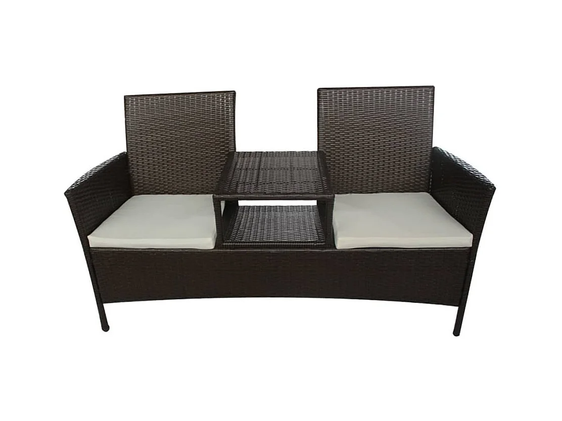 2-zits tuinbank en salontafel in bruin geweven hars