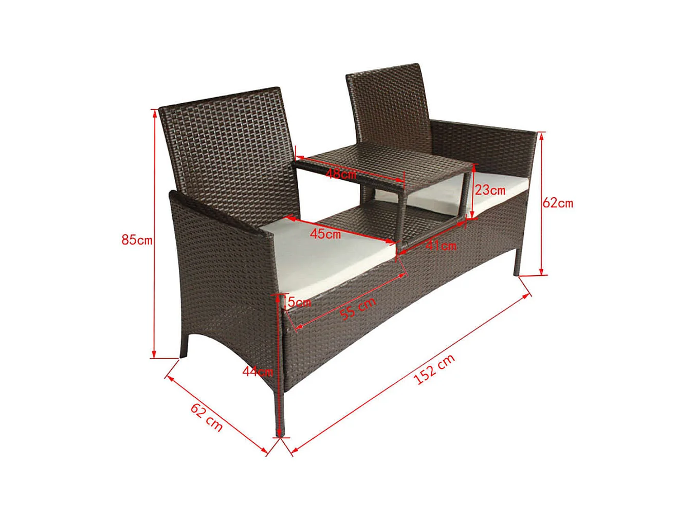 2-zits tuinbank en salontafel in bruin geweven hars