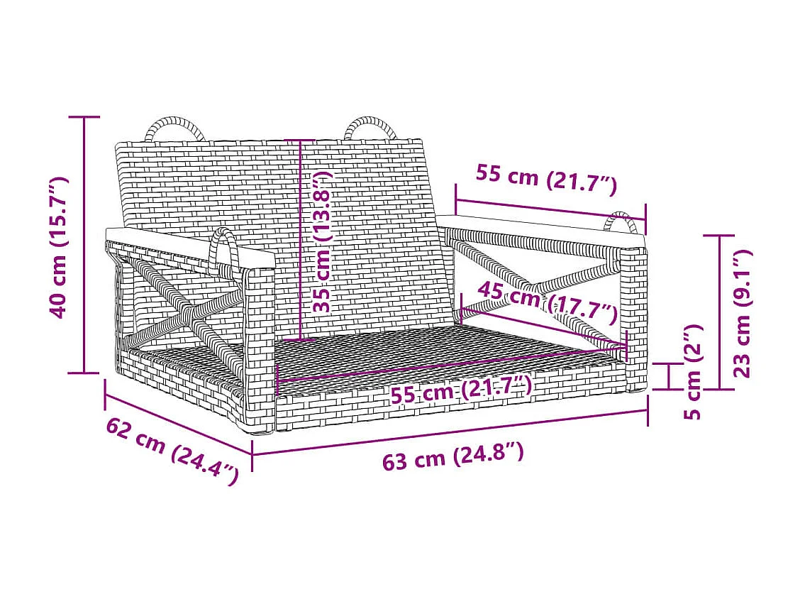 Asiento de columpio gris 63x62x40 cm resina tejida