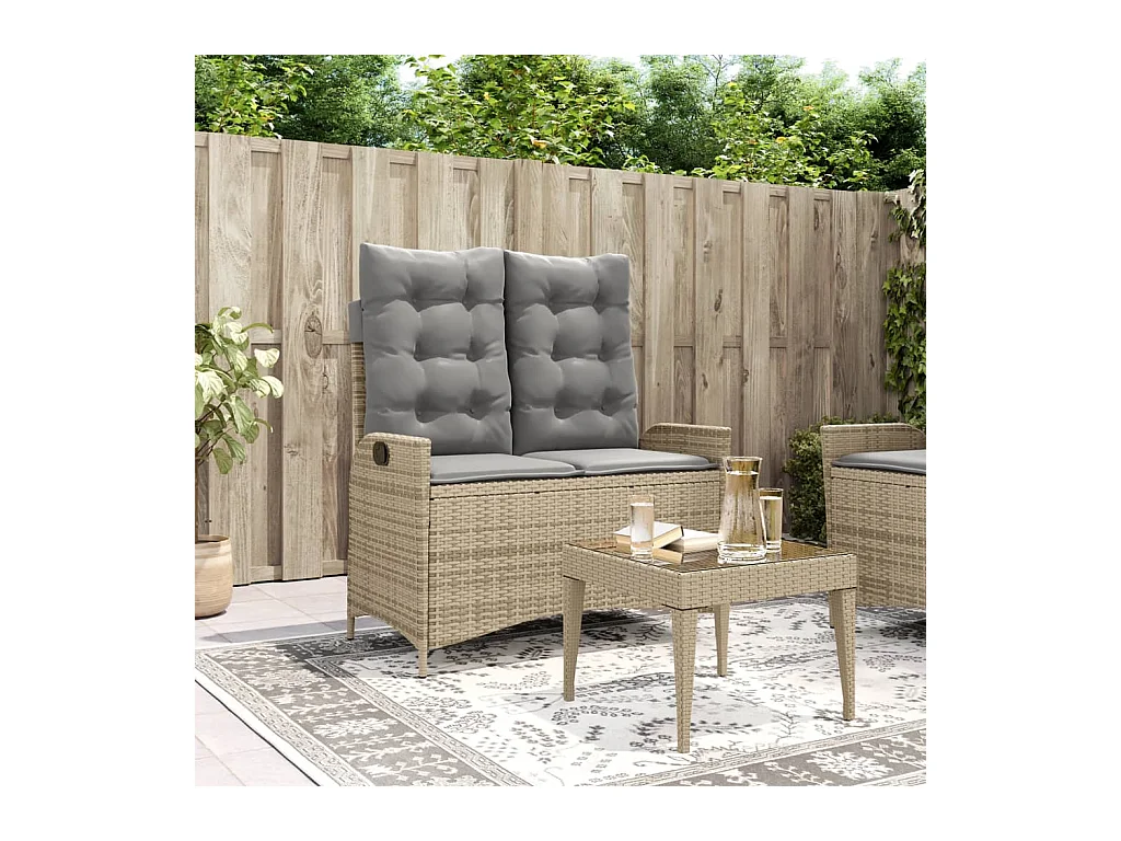 Banco de jardín reclinable con cojines de mimbre de resina beige