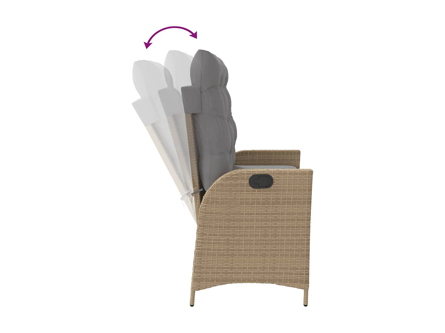 Panca da giardino reclinabile con cuscini in vimini di resina beige