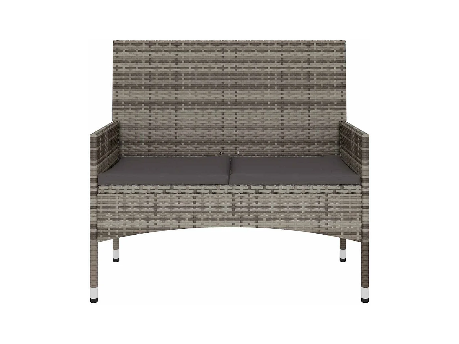 Banco de jardín de 2 plazas con cojines de mimbre gris