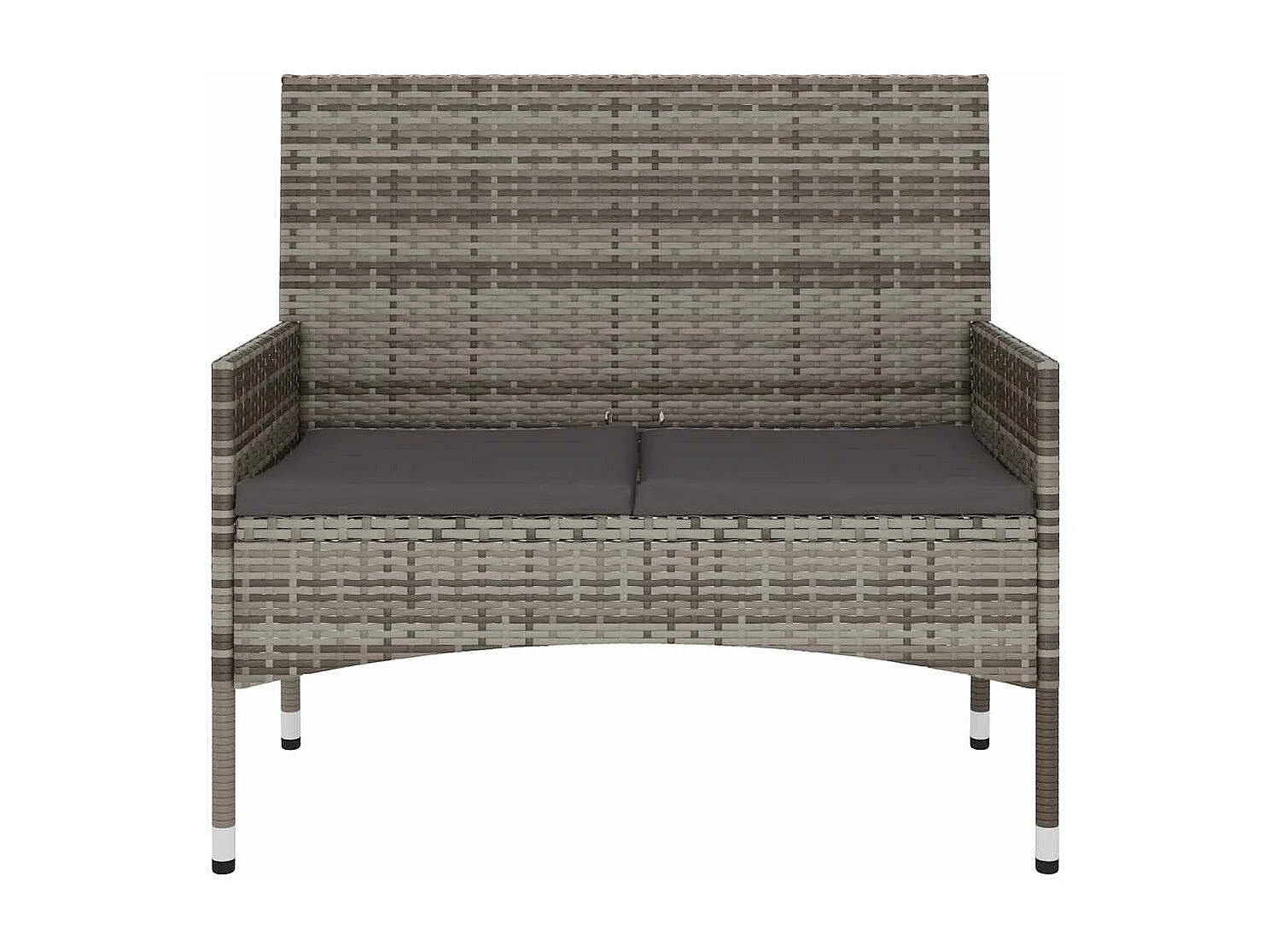 Banco de jardín de 2 plazas con cojines de mimbre gris