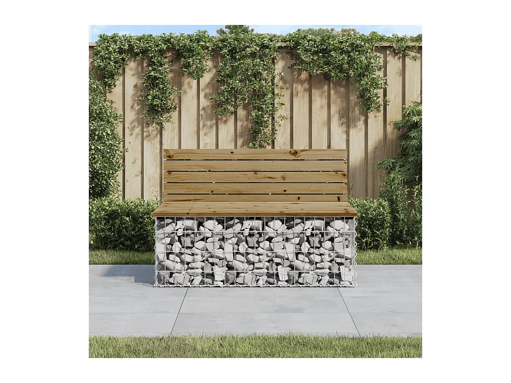 Banco de jardín de diseño gavión 103x70x65 cm madera de pino impregnada