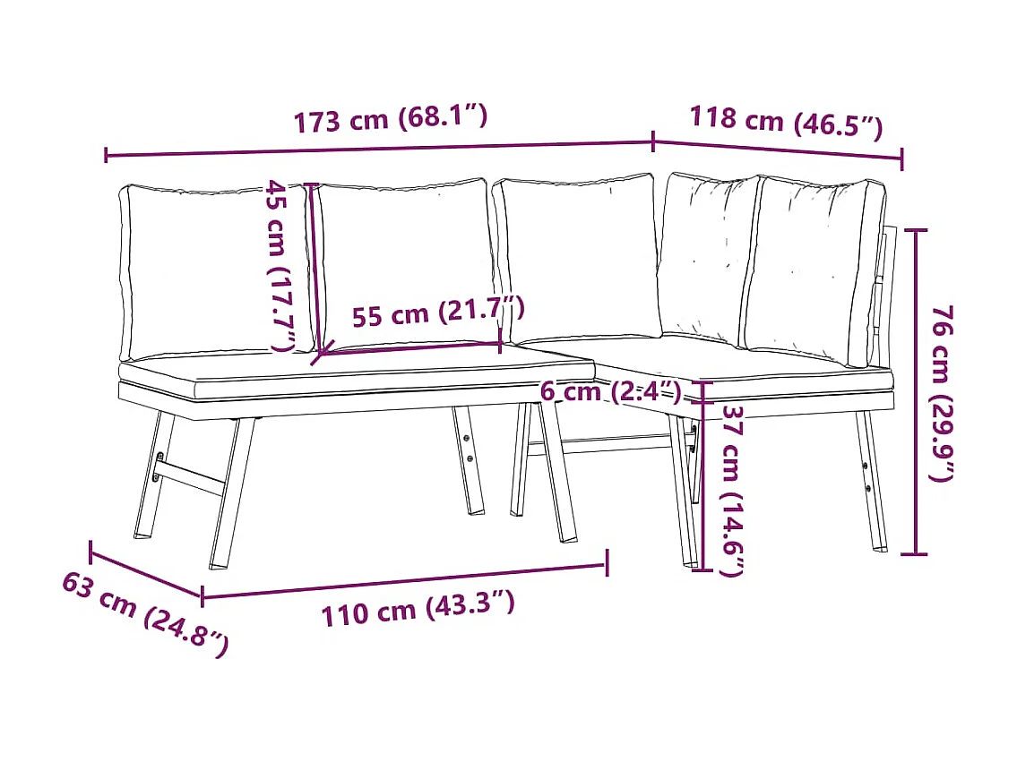 Gartenbänke mit Auflagen 2er Set Stahl pulverbeschichtet