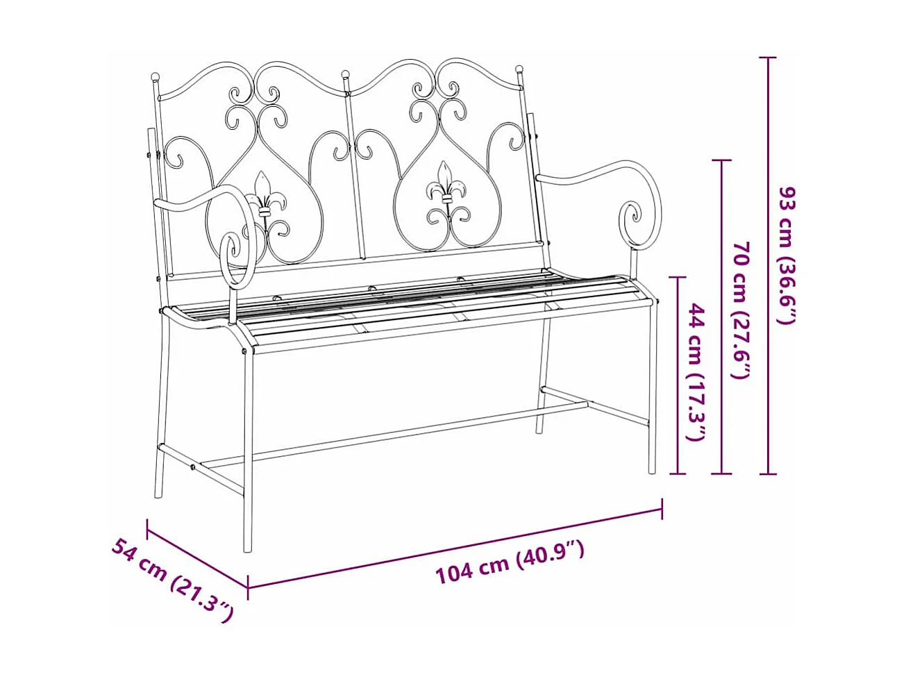 Panca da giardino bianca 104 x 54 x 93cm Acciaio
