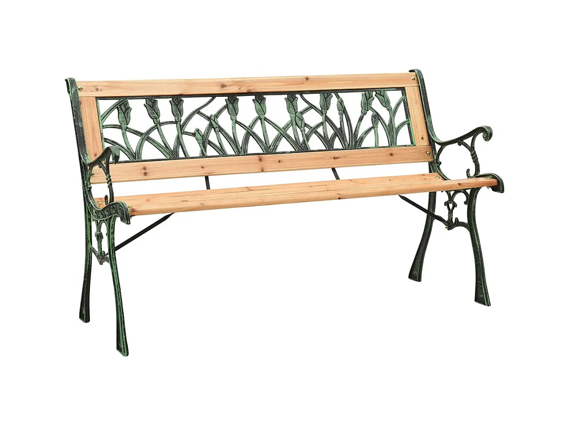 Banco de jardín de 122 cm de hierro fundido y madera maciza de abeto.