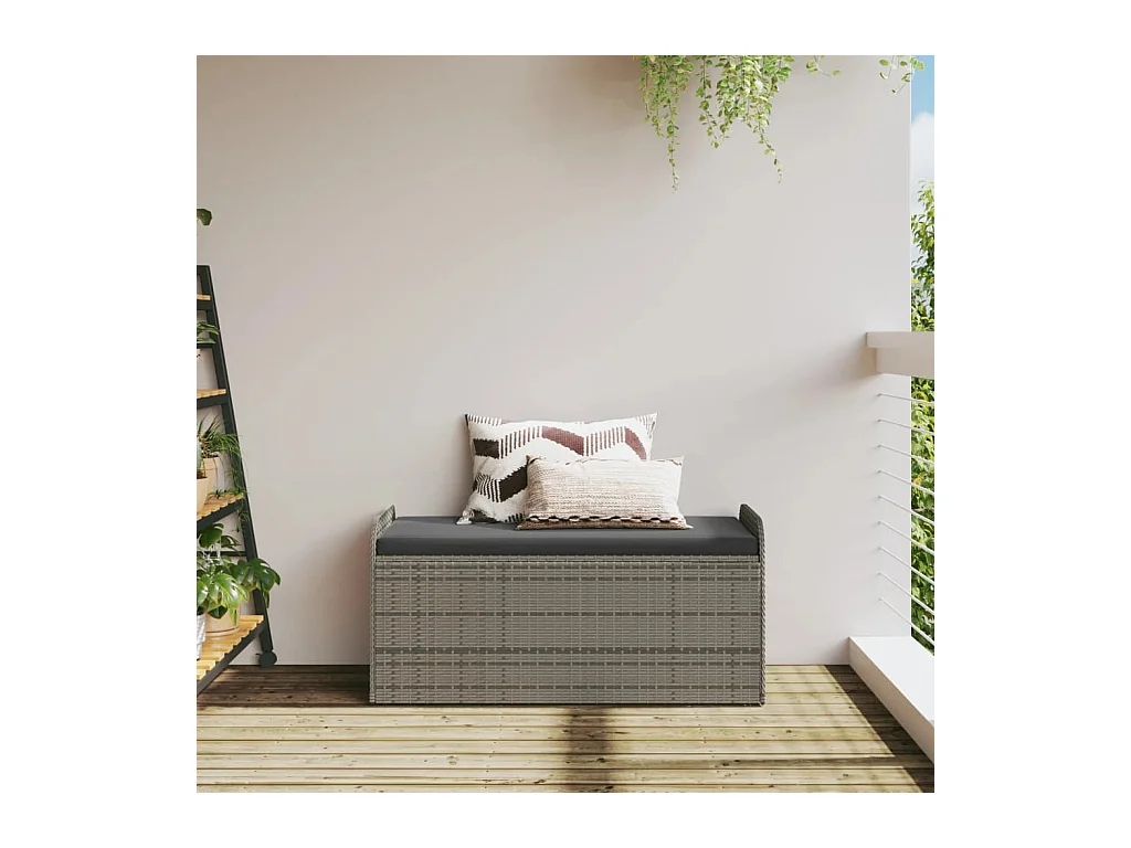 Opbergbank met grijs kussen 115x51x52 cm geweven hars