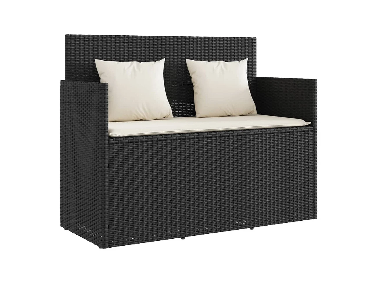 Tuinbank met zwarte rieten kussens