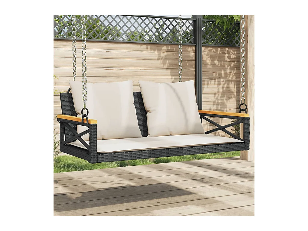 Asiento de columpio con cojines negros 109x62x40 cm resina tejida