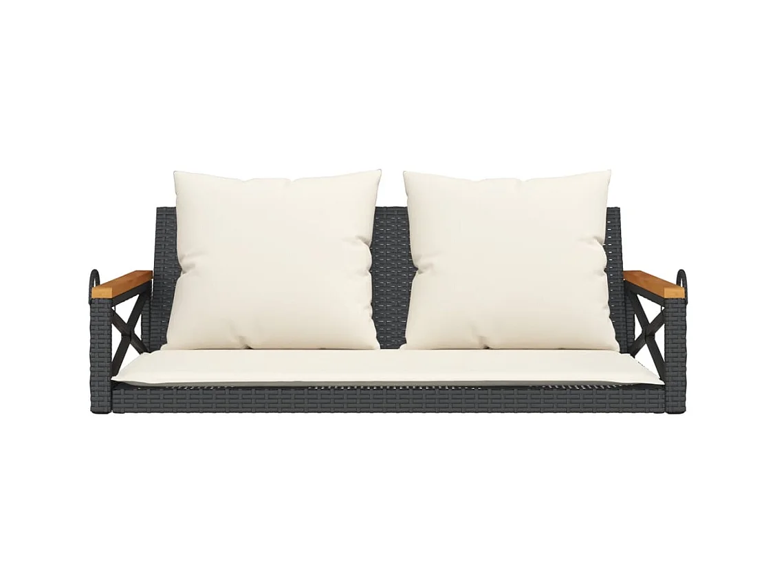 Asiento de columpio con cojines negros 109x62x40 cm resina tejida