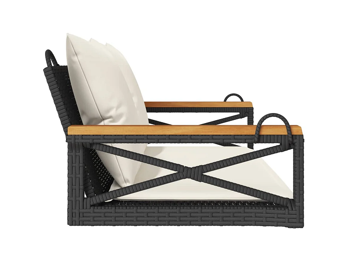 Asiento de columpio con cojines negros 109x62x40 cm resina tejida