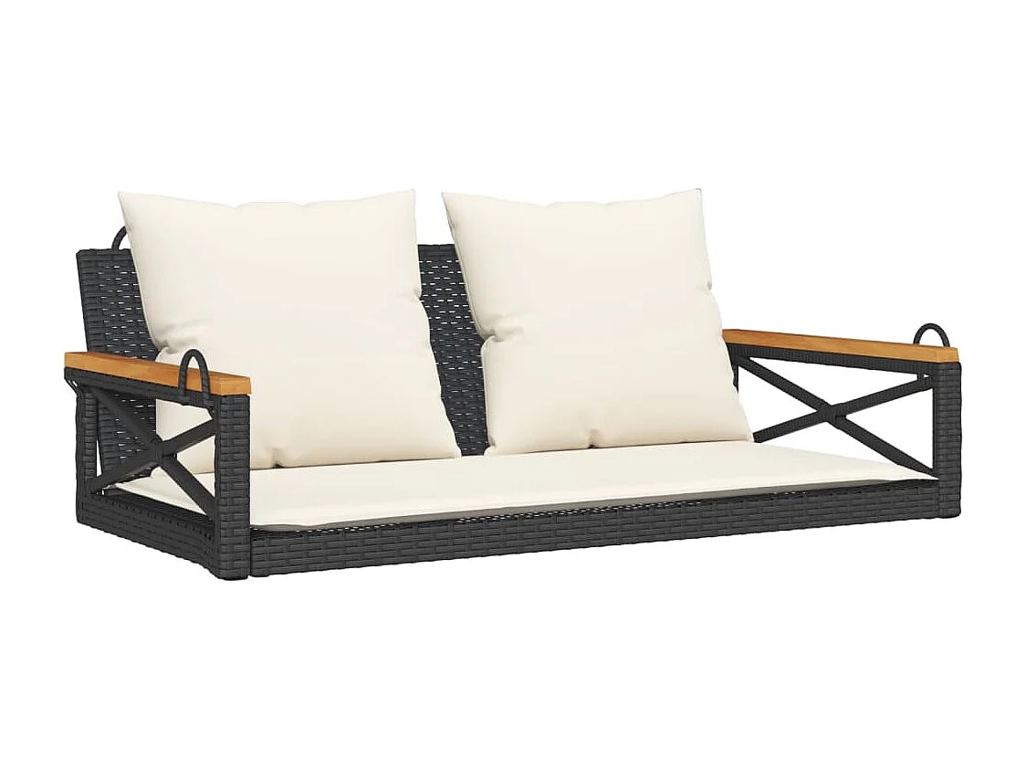 Asiento de columpio con cojines negros 109x62x40 cm resina tejida