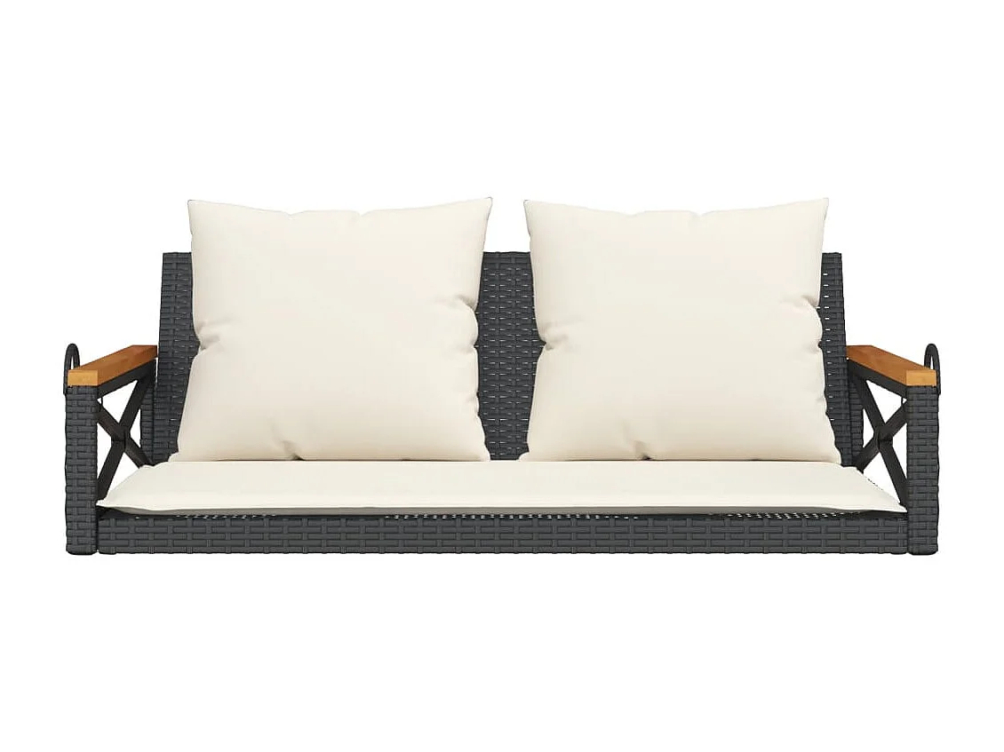 Asiento de columpio con cojines negros 109x62x40 cm resina tejida