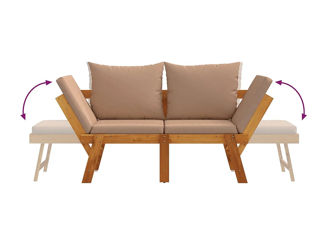 Panca da giardino con cuscini 2 in 1 in legno massello di acacia