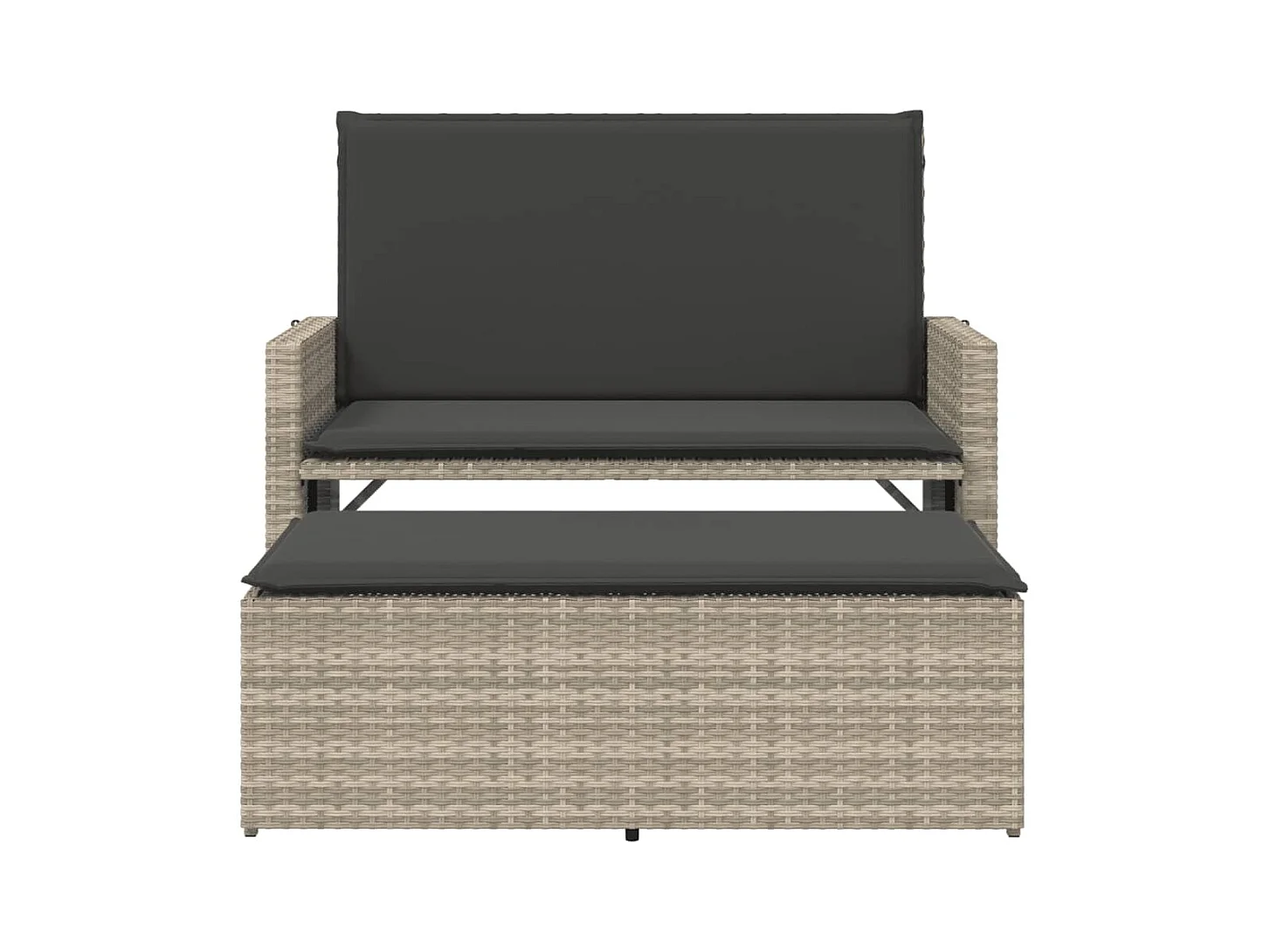 Tuinbank met kussens en voetenbankje lichtgrijs polyrotan