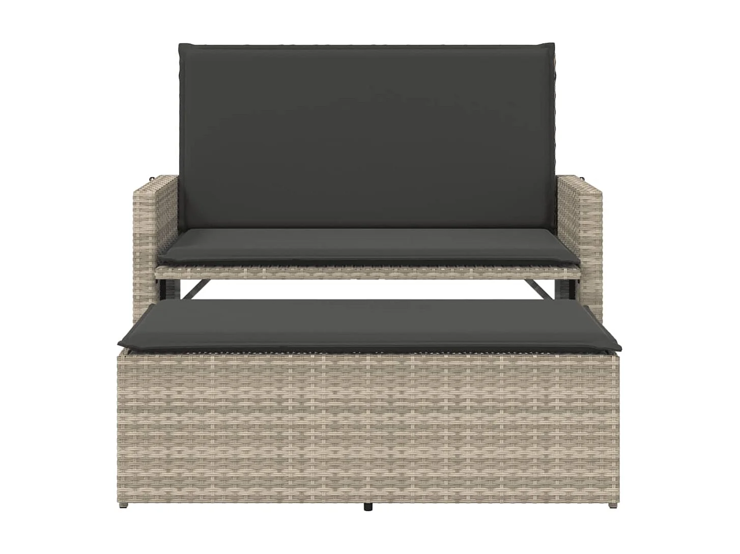 Panca da giardino con cuscini e poggiapiedi in polyrattan grigio chiaro