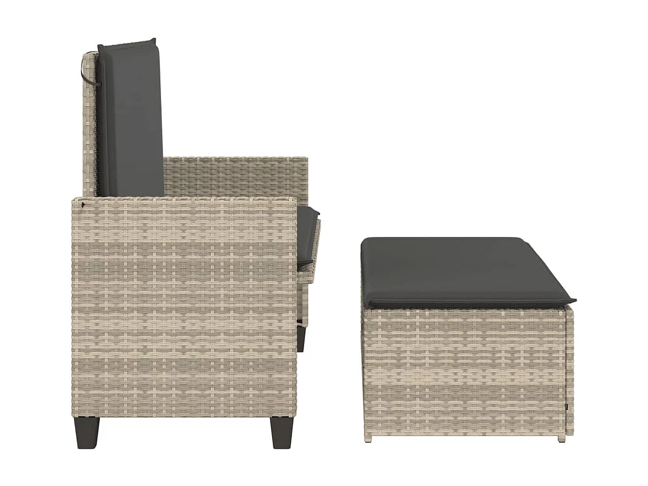 Panca da giardino con cuscini e poggiapiedi in polyrattan grigio chiaro