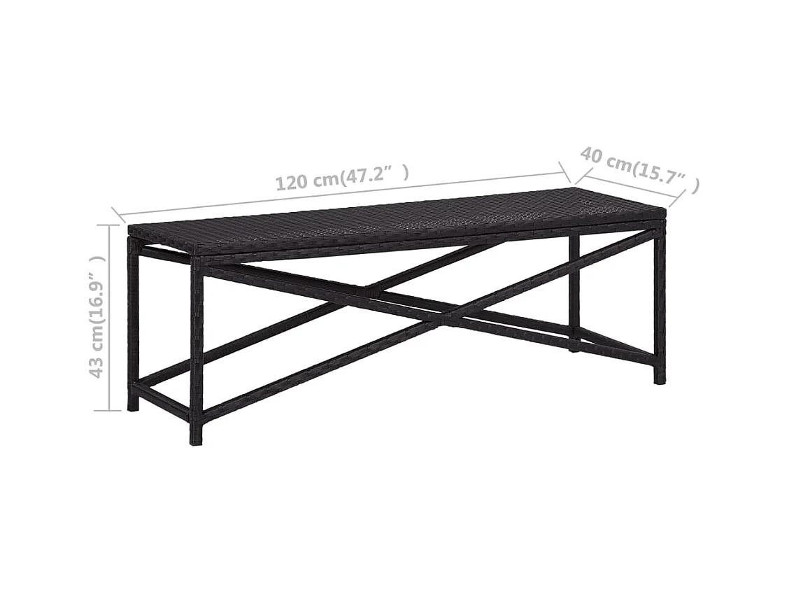 Banco de jardín 120 cm Resina tejida negra