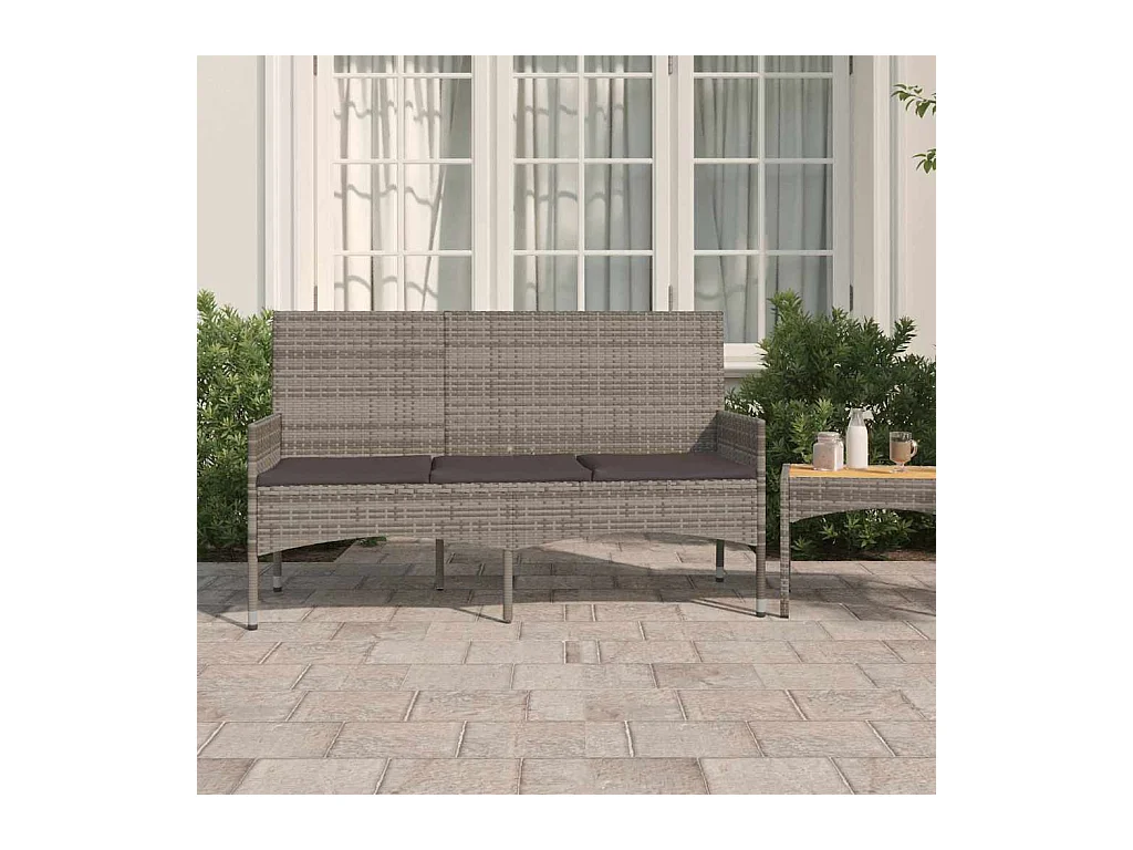 Banc de jardin à 3 places avec coussins Gris Résine tressée
