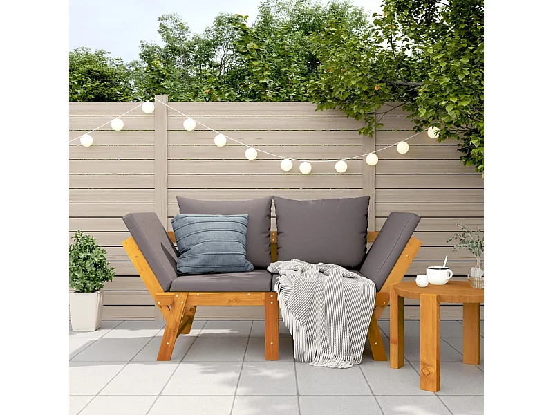 Gartenbank mit Kissen 2 in 1 aus massivem Akazienholz