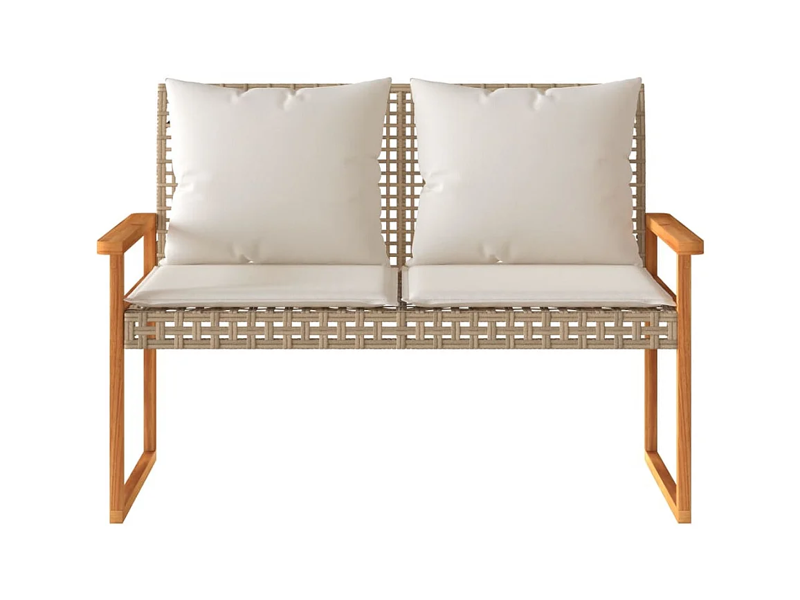 Tuinbank met kussen in beige mix van acacia riethars