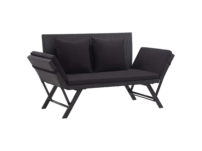 Panca da giardino con cuscini 176 cm Resina nera vimini