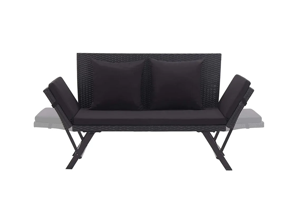 Gartenbank mit Kissen 176 cm Schwarz Harzgeflecht