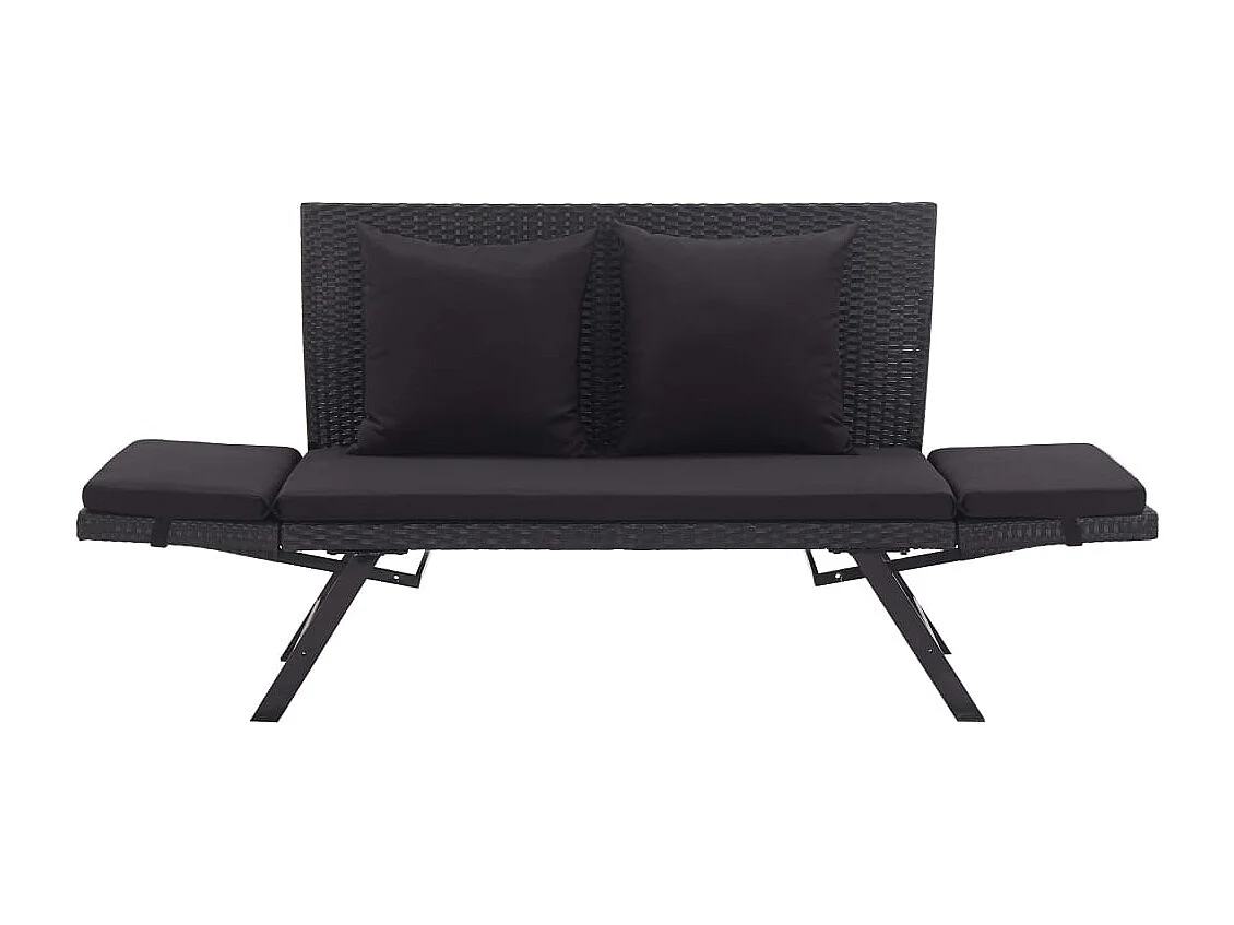 Gartenbank mit Kissen 176 cm Schwarz Harzgeflecht