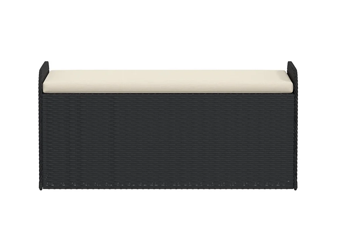 Banc de rangement avec coussin noir 115x51x52 cm résine tressée