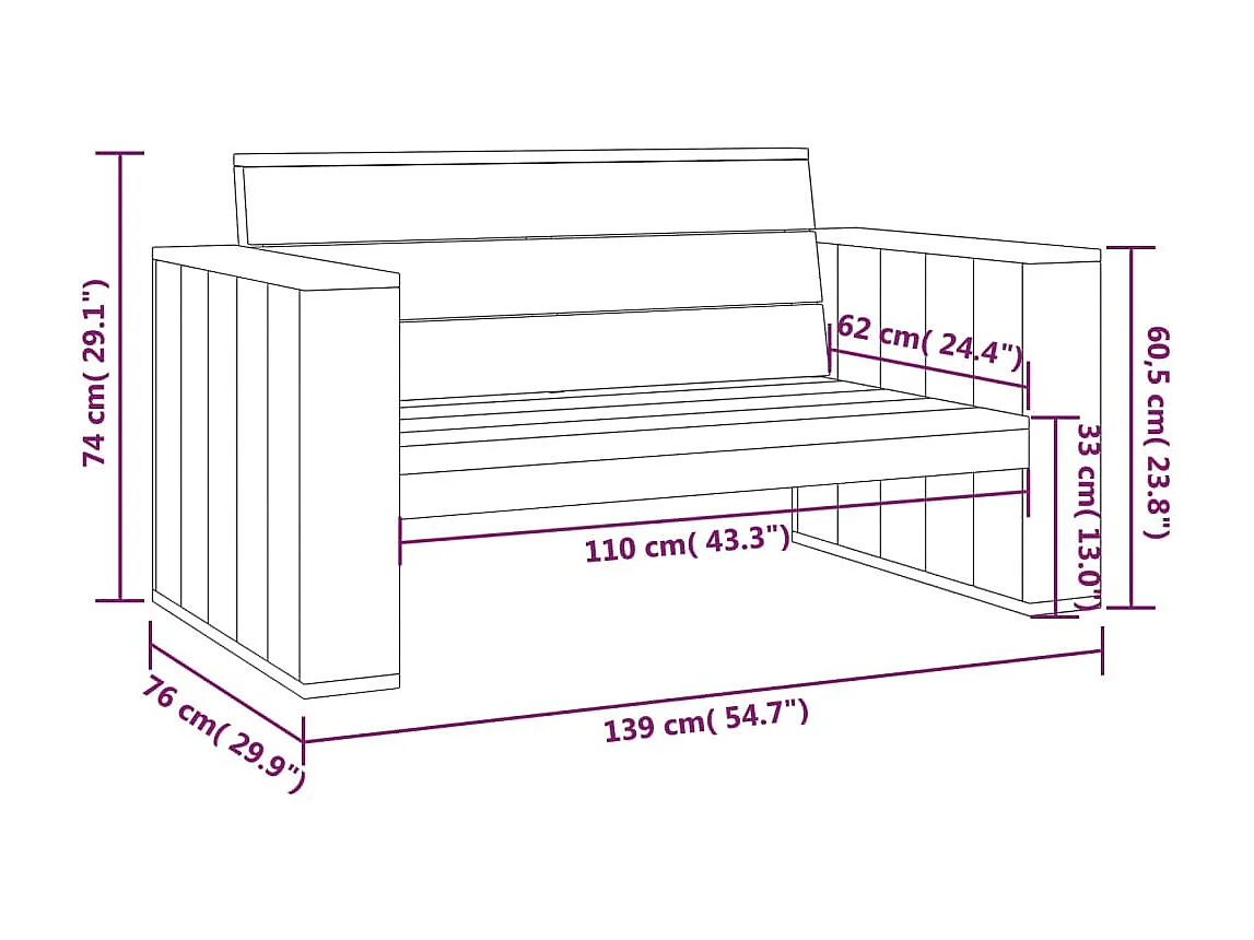 Panca da giardino 139 cm in legno di pino impregnato