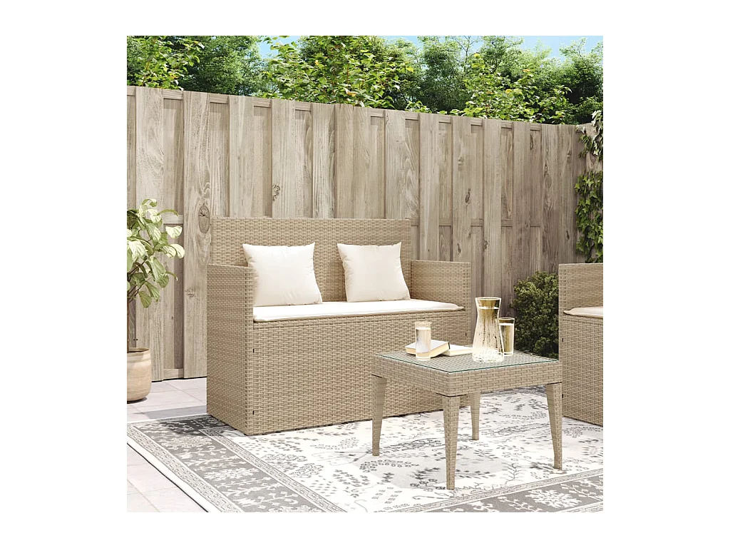 Tuinbank met beige geweven harskussens