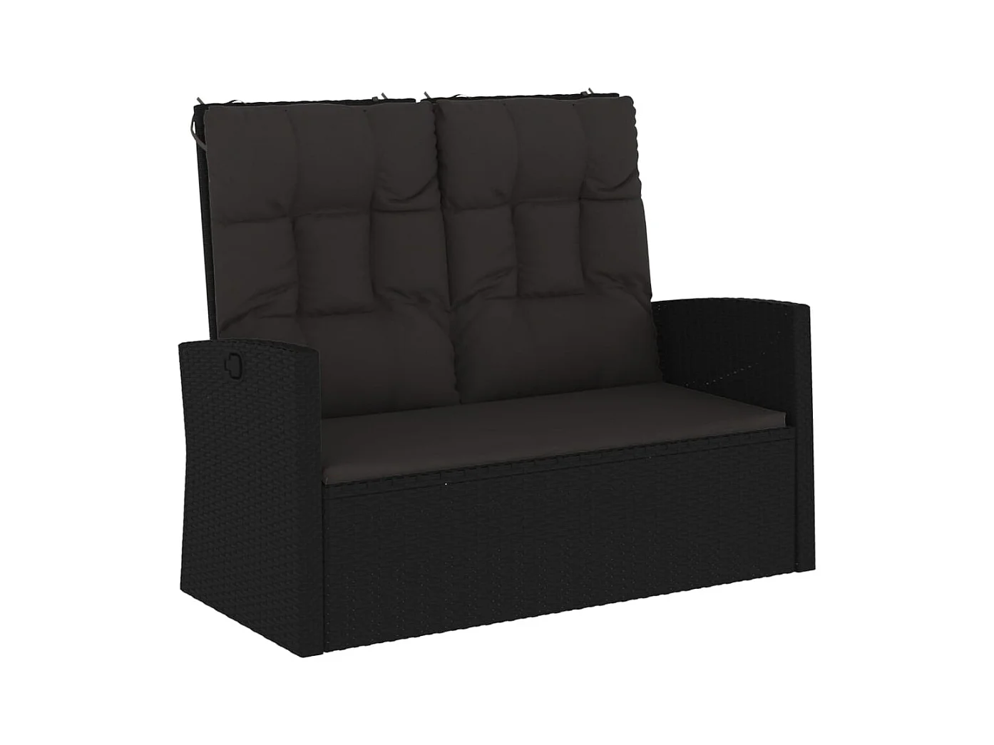 Banco de jardín reclinable y cojines negros 118cm mimbre resina