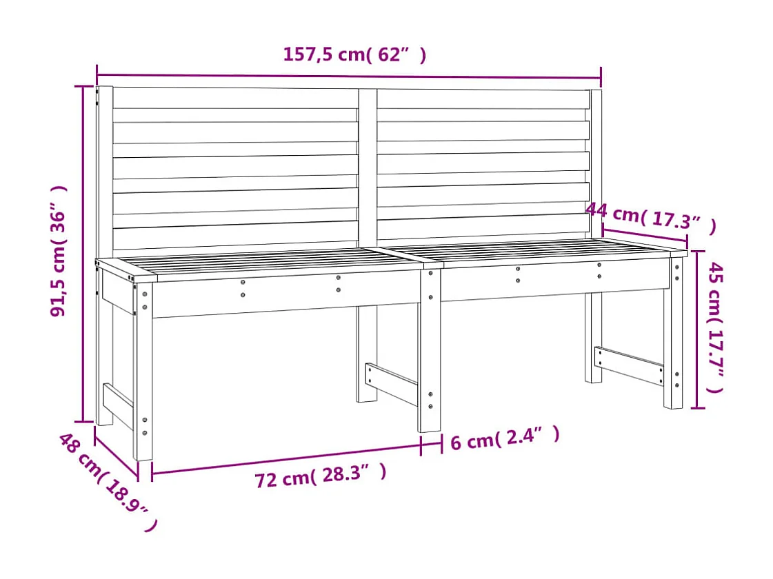 Panca da giardino nera 157,5 cm in legno massello di pino