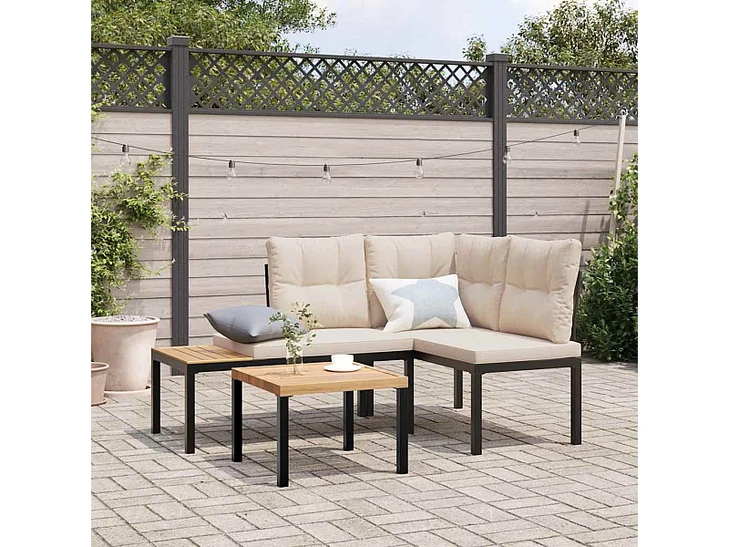 Tuinbanken met kussens set van 2 gepoedercoat staal