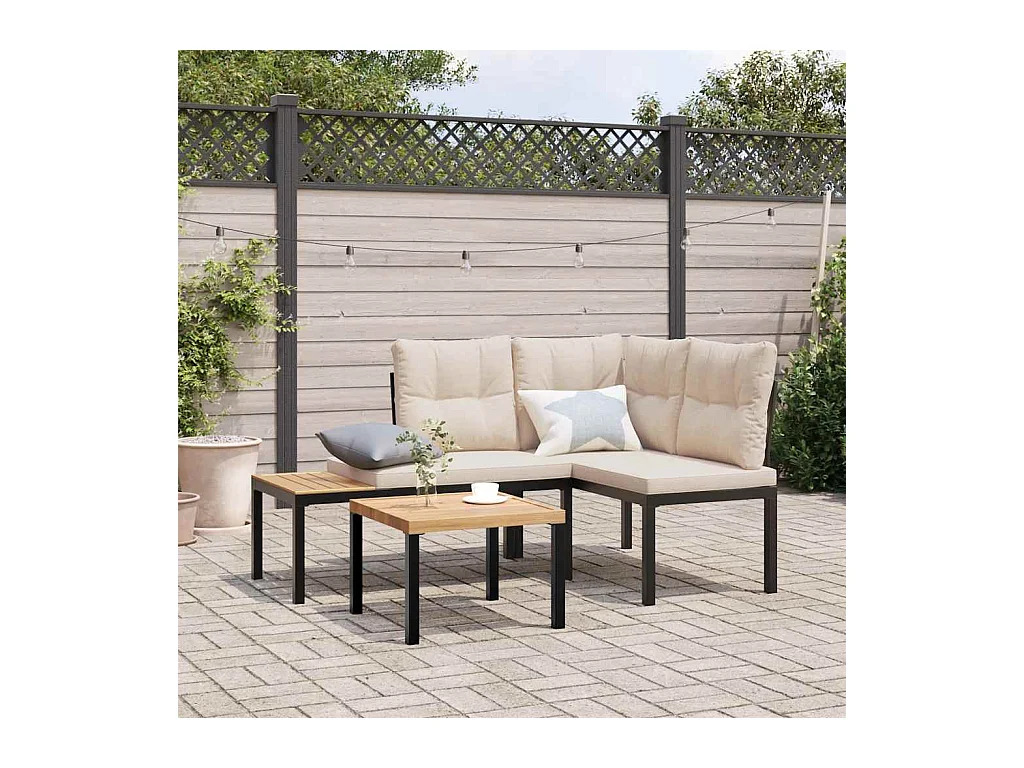 Tuinbanken met kussens set van 2 gepoedercoat staal