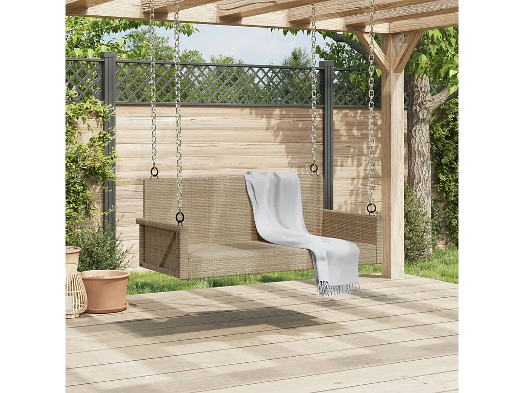 Asiento de columpio beige 119x56x48 cm resina tejida