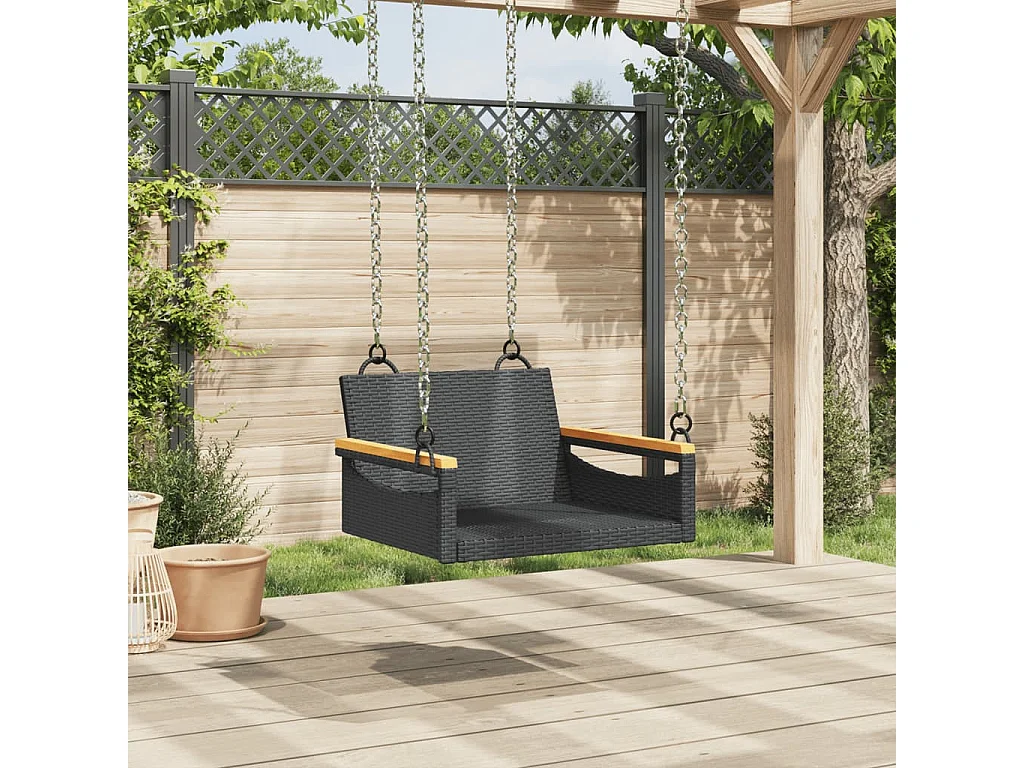 Altalena nera 63x62x40 cm in resina intrecciata