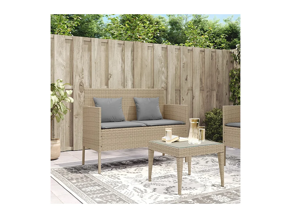 Tuinbank met beige geweven harskussens