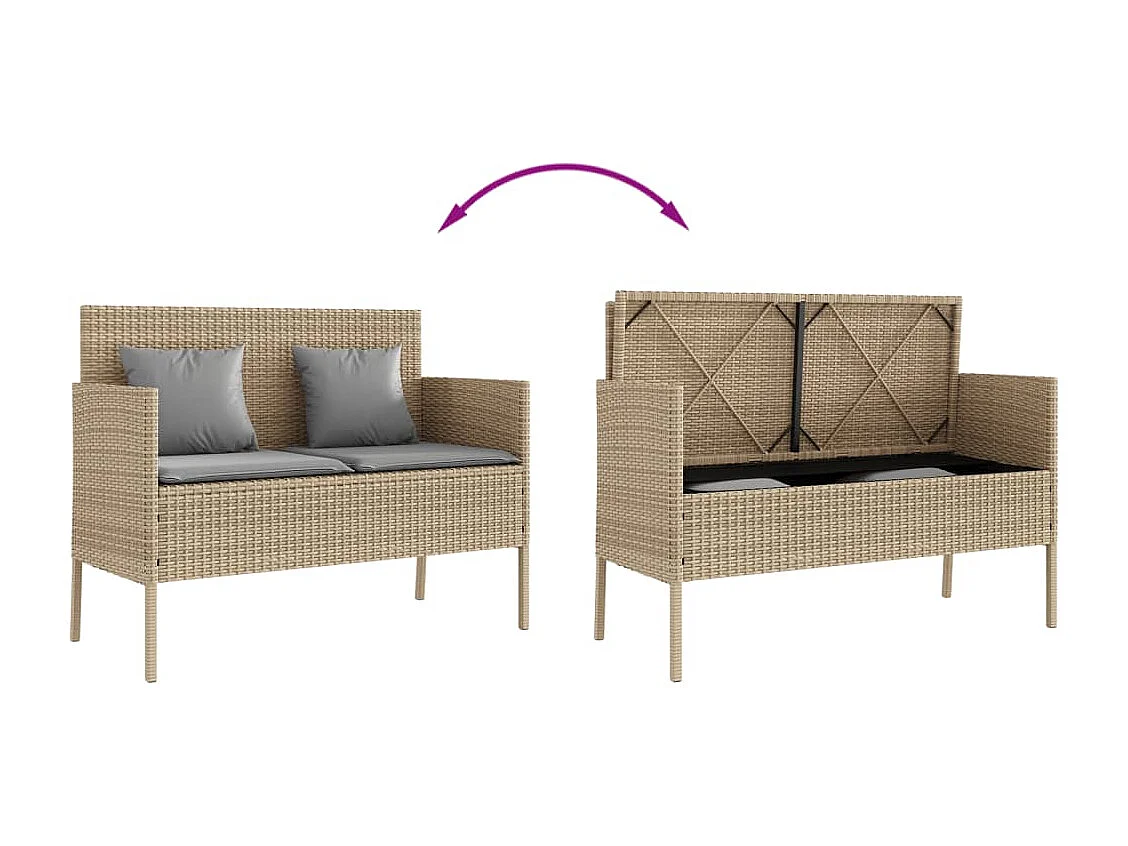 Tuinbank met beige geweven harskussens