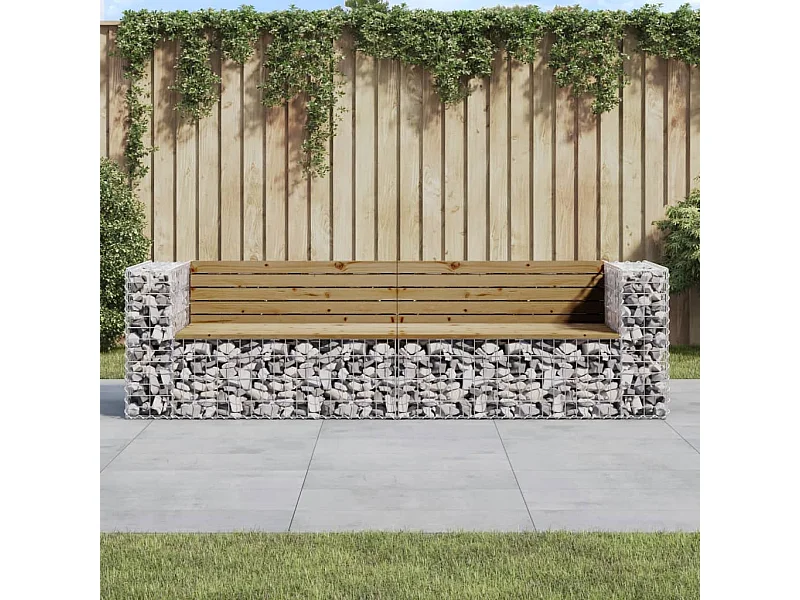 Banc de jardin design gabion 244x71x65,5cm bois de pin imprégné