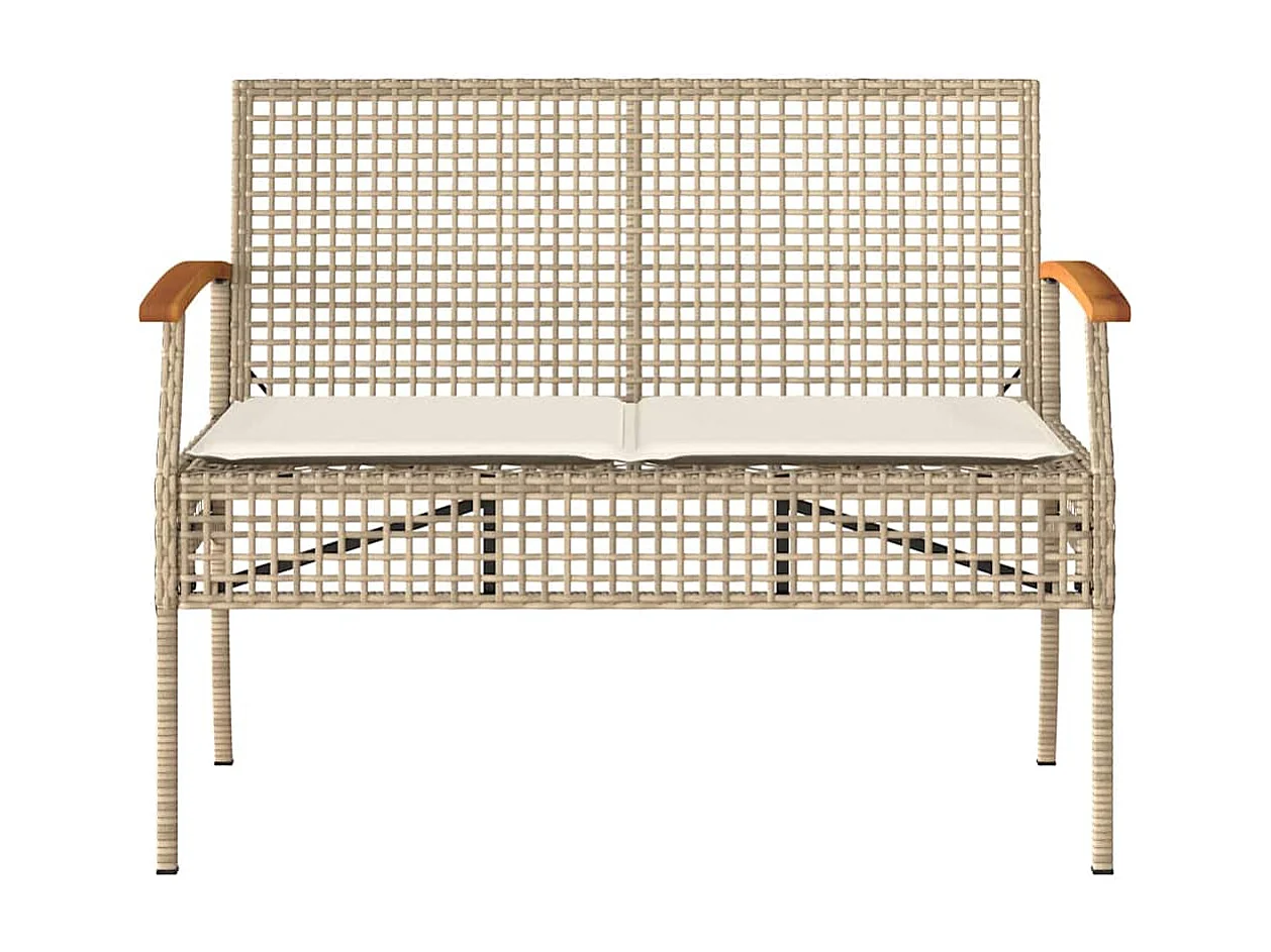 Banc de jardin avec coussin beige résine tressée et acacia