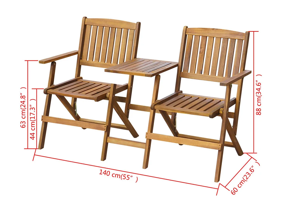 Panca da giardino pieghevole e tavolo da tè 140 cm in legno massello di acacia