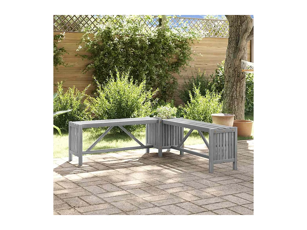 Banco de jardín esquinero y jardinera 117 cm madera de acacia gris