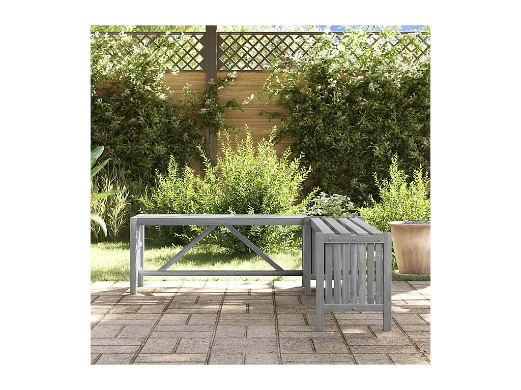 Banco de jardín esquinero y jardinera 117 cm madera de acacia gris
