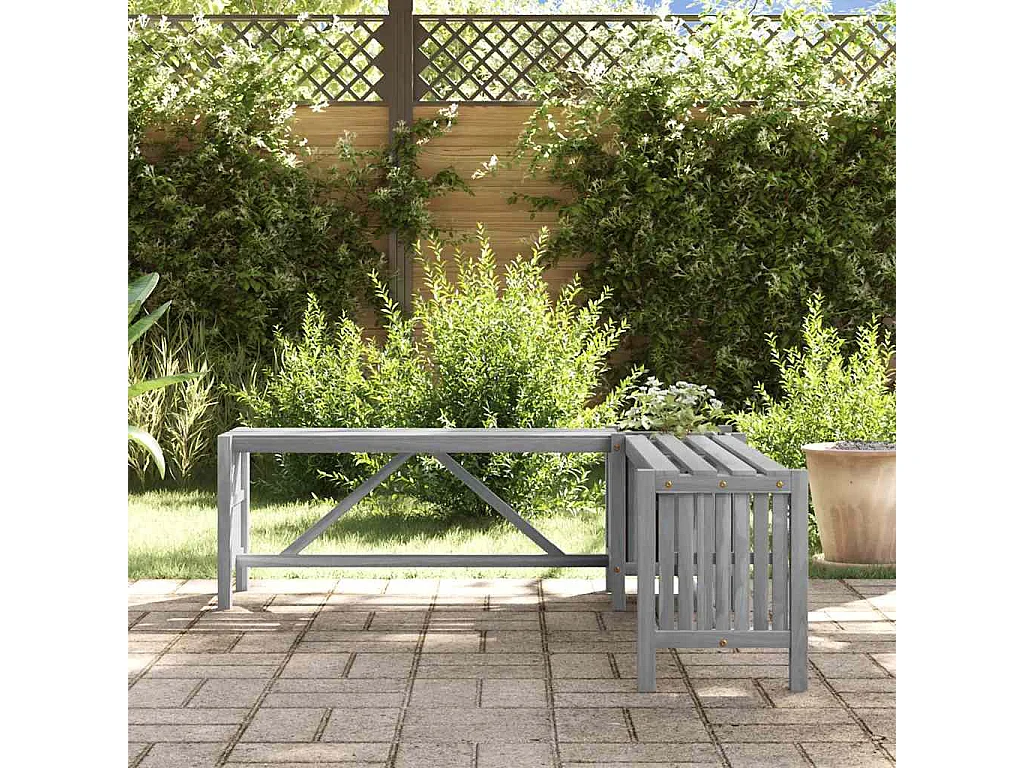 Panca angolare da giardino e fioriera 117 cm in legno di acacia grigio