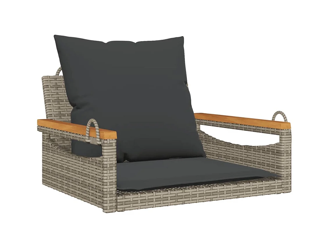 Asiento de columpio con cojines grises 63x62x40 cm resina tejida