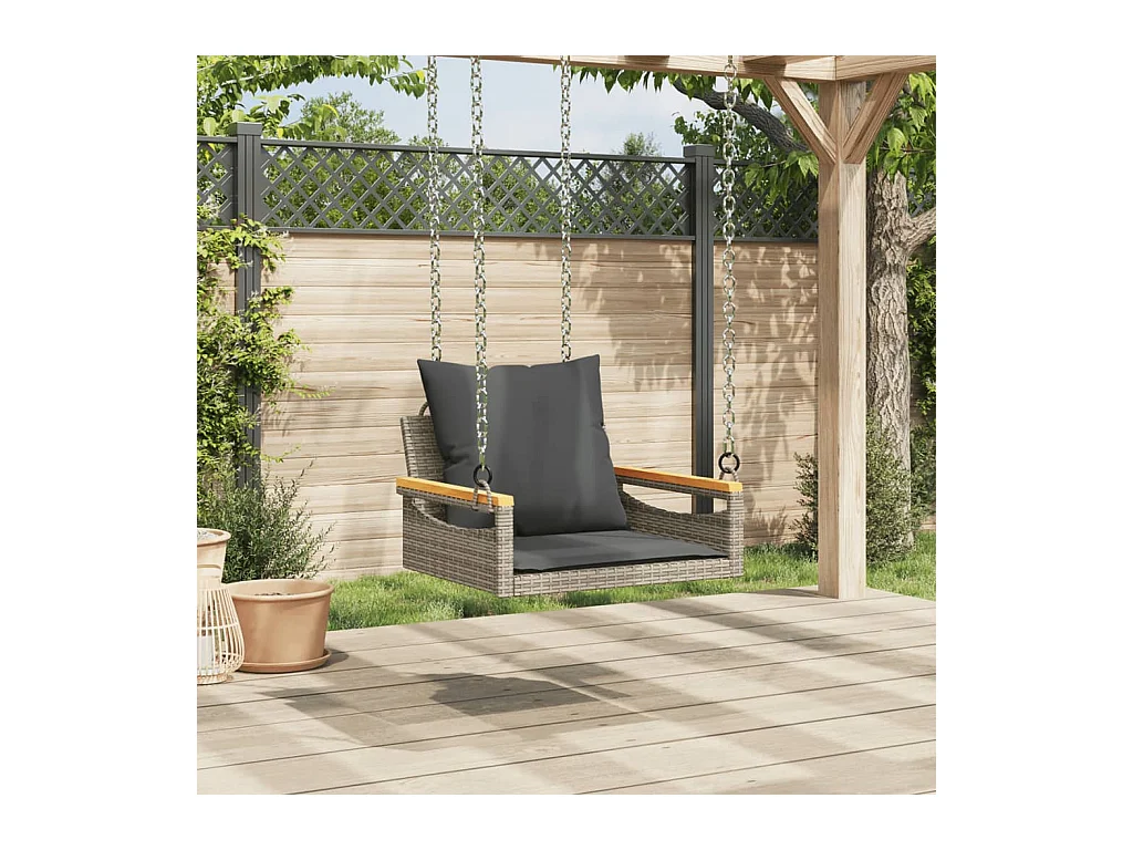 Asiento de columpio con cojines grises 63x62x40 cm resina tejida