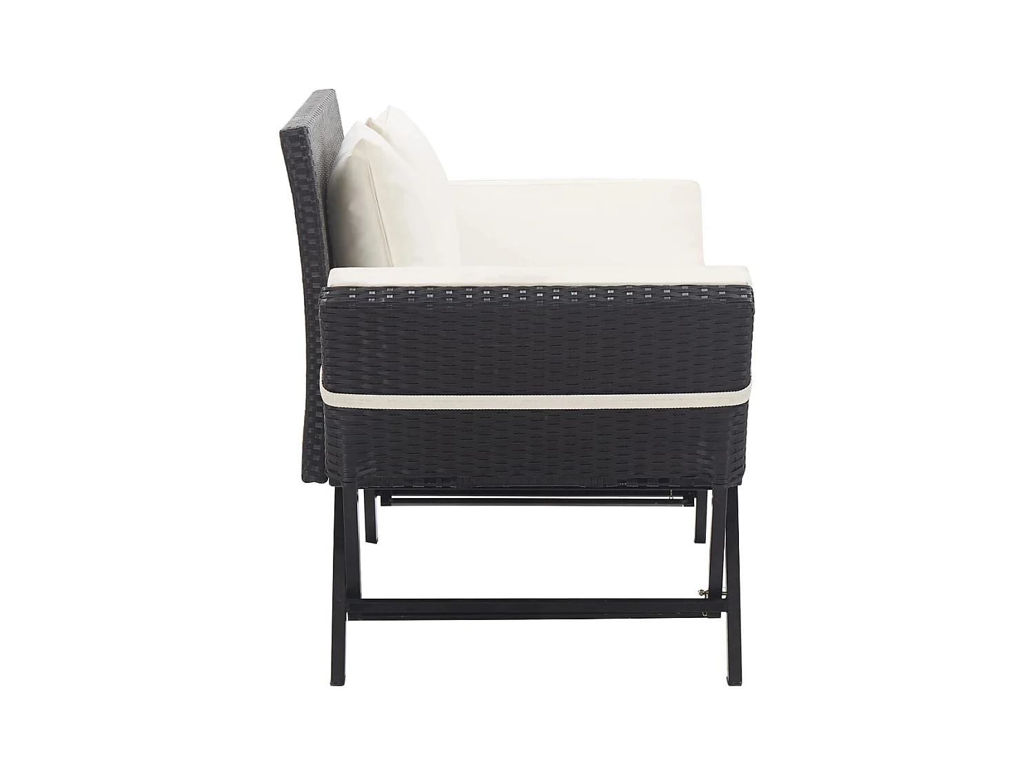 Gartenbank mit Kissen 176 cm Schwarz Harzgeflecht